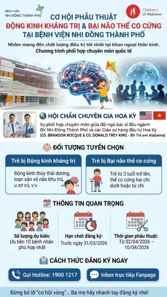 Cơ hội phẫu thuật động kinh & bại não chuyên sâu tại Bệnh viện Nhi Đồng Thành Phố 